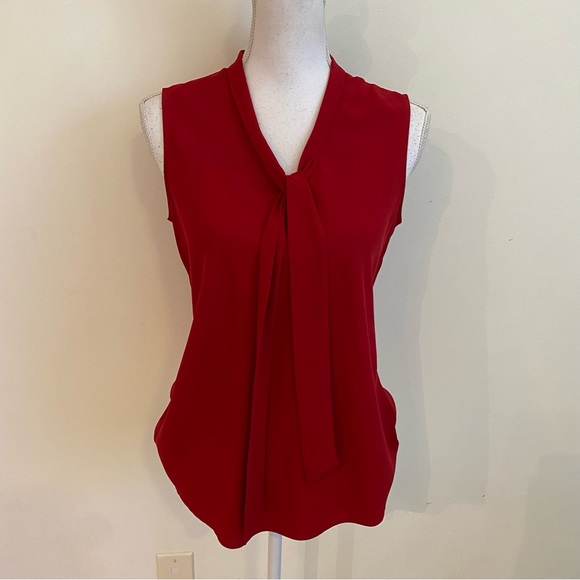 Kasper Tops - Kasper Red Tie Neck Sleeveless Blouse Size Small